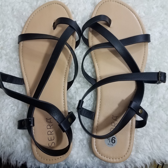 Serra Shoes - Serra Black Strappy Flat Sandals